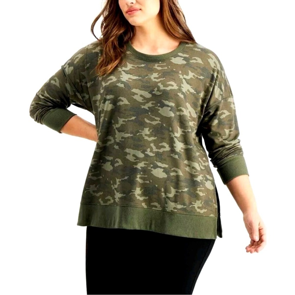 NWT ID Ideology Women's Military Camo-Print Sweatshirt Emerald Size Large